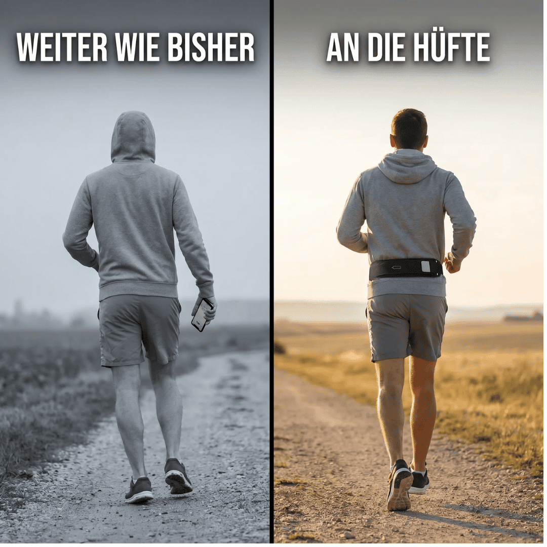 Läufer frei, nichts in der Hand, golden hour — emotionaler Payoff